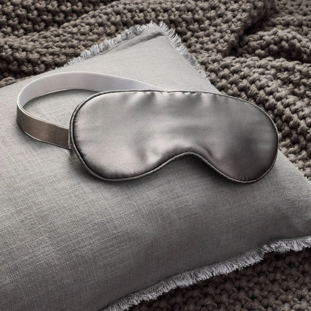 Casaluna Solid Silk Eye Mask Dark Gray Adjustable, Hand Washable, Polyester Fill
